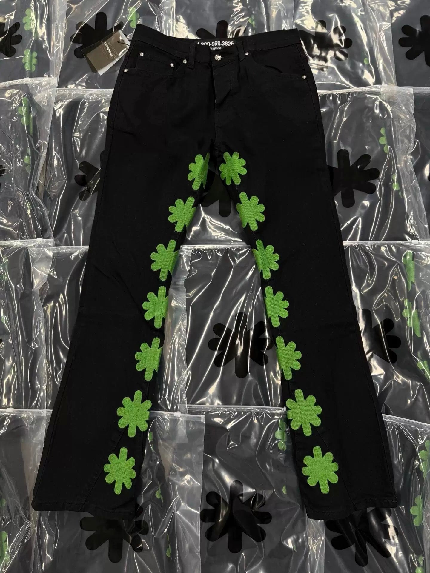 S Flower Stacked Flared Jeans