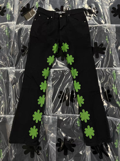 S Flower Stacked Flared Jeans