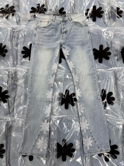 S Flower Stacked Flared Jeans