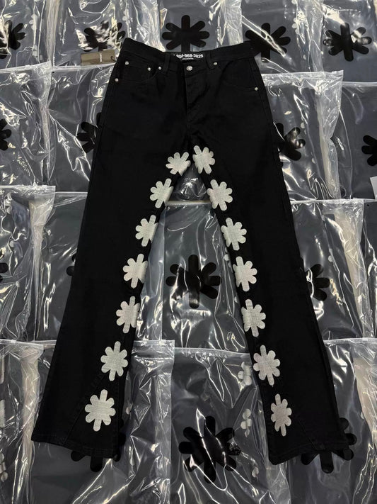 S Flower Stacked Flared Jeans