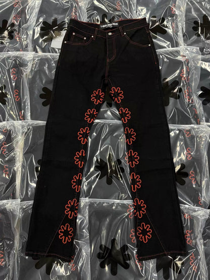 S Flower Stacked Flared Jeans