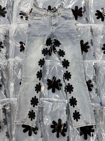 S Flower Stacked Flared Jeans