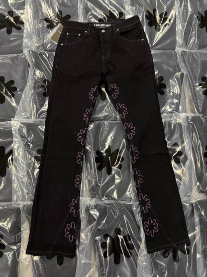 S Flower Stacked Flared Jeans