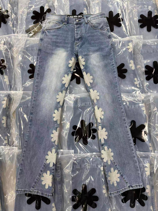S Flower Stacked Flared Jeans
