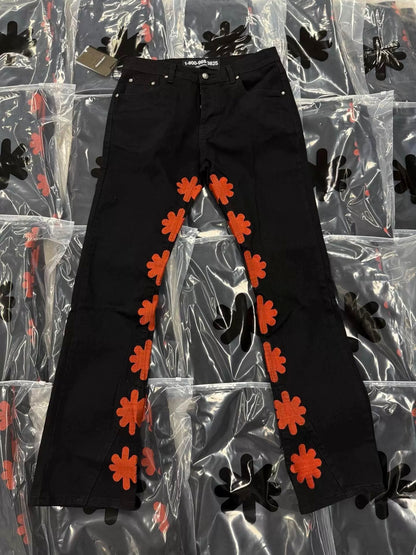 S Flower Stacked Flared Jeans