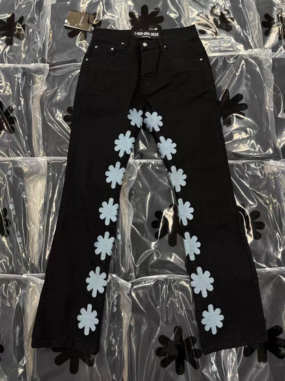 S Flower Stacked Flared Jeans